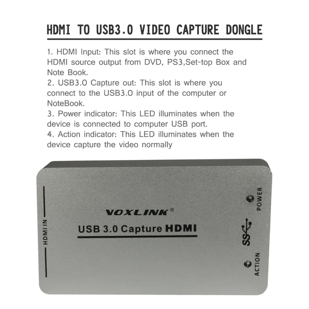 VOXLINK XI100D UVC USB3.0 1080 P 60FPS HDMI захвата Dongle/USB2.0 видео карты для XBOX PS3 PS4 Windows 7 Linux |