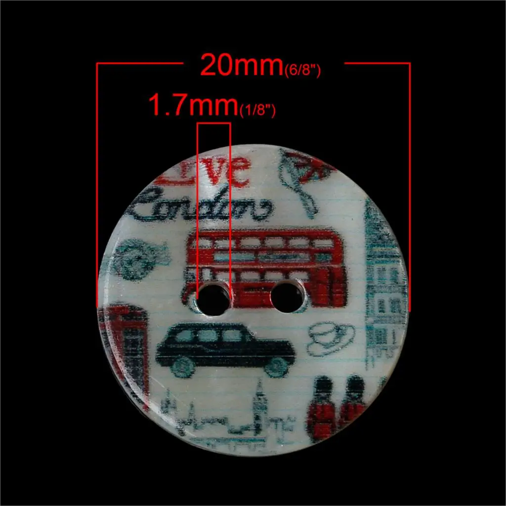 Shell Sewing Button Scrapbooking Round Multicolor Two Holes Car Pattern 20mm Dia 20 PCs new | Дом и сад