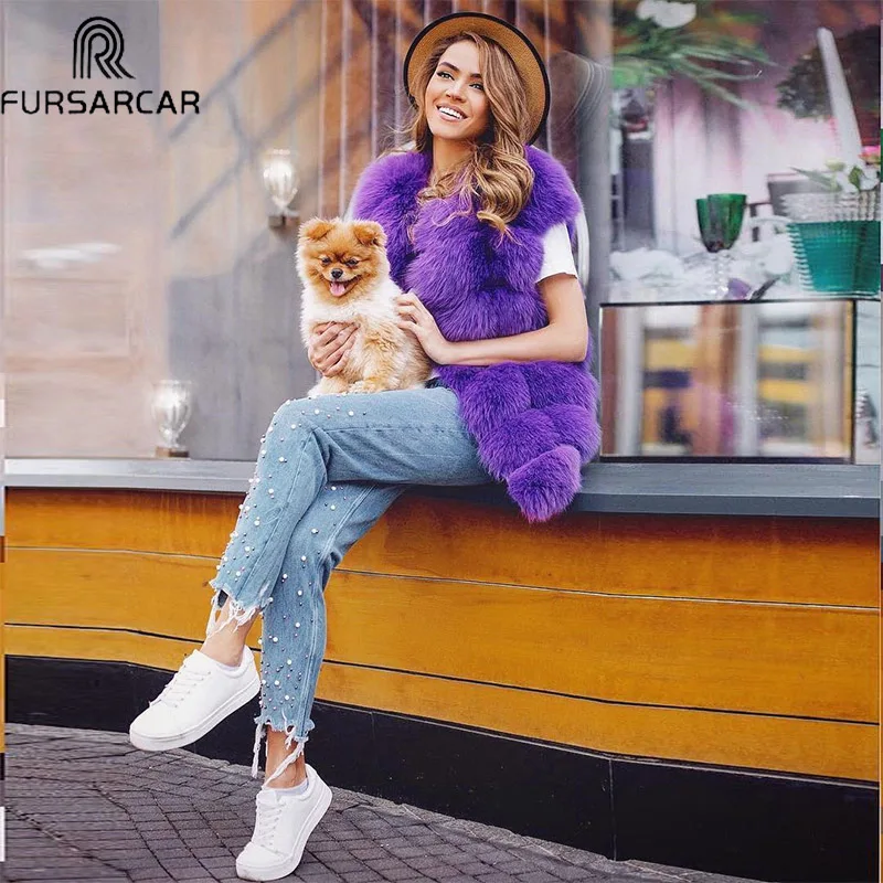 

FURSARCAR Fashion Natural Fox Fur Vest For Women Winter Fur Jacket 2021 Luxury Female Warm Thick Genuine Fox Winter Fur Coat