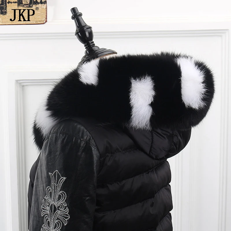 Зимнее пальто с воротником из лисьего меха женская шапка на шею теплый