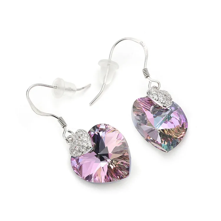 Warme Farben Кристалл от Swarovski женские серьги аметист Сердце висячие серьги хорошее ювелирное изделие 925 Серебряные свисающие серьги с бриллиантами