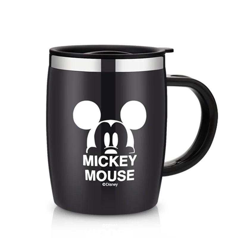disney 420 мл чашки Микки Маус для женщин мультфильм анти-горячие мужчины офисная чашка для кофе дети портативные молочные чашки из нержавеющей стали - Цвет: Black