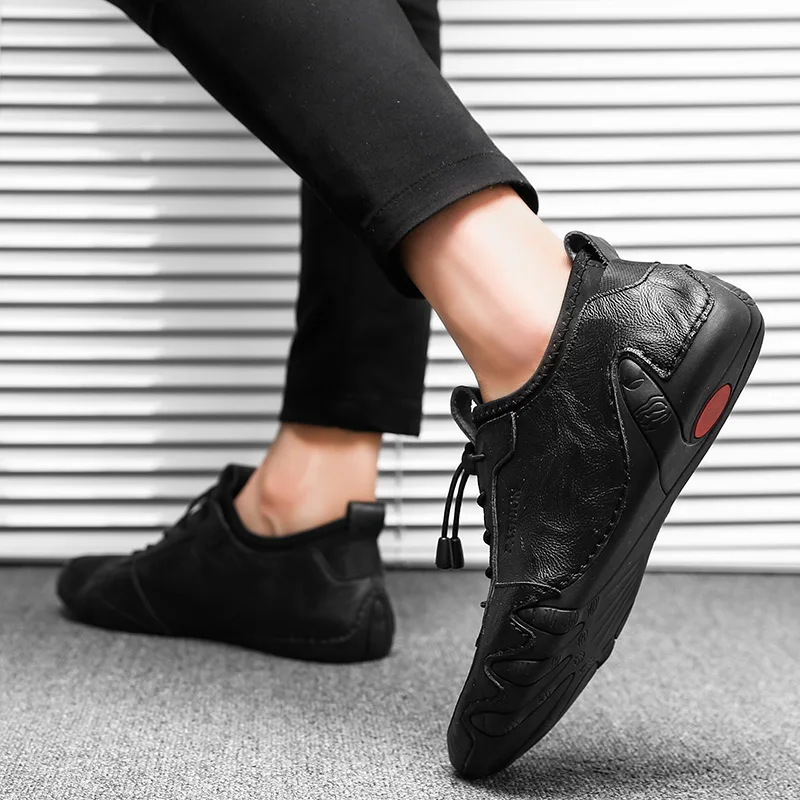 

AKZ Loafers Mens Casual shoes 2018 Spring Autumn cow leather Elastic band Comfortable Light Male Flats shoes size 38-44