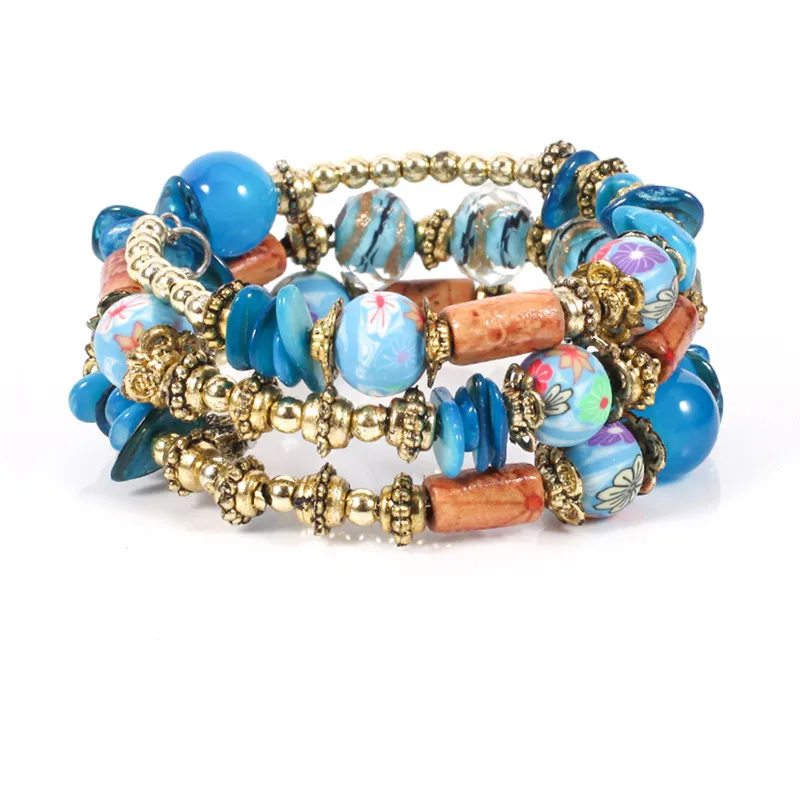 

Bohemian Multilayer Glass Printing Flower Beads Bracelets For Women Ancient Gold Alloy Bracelet Jewelry Wedding Party Gift