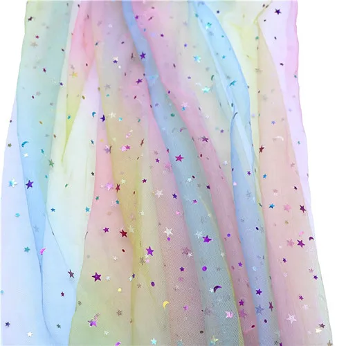 star yell-pink-blue 1,6*4 м Градиент Радуга Звезды Луна блесток сетчатая ткань DIY сценическая одежда Свадебная вечеринка Декор принцесса юбка кукла декоративный подарок - Цвет: star yell-pink-blue