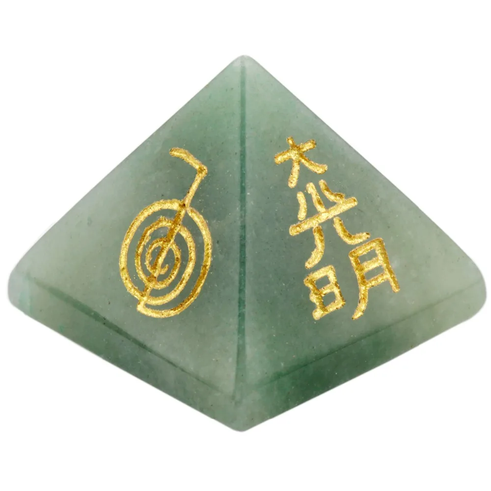 

TUMBEELLUWA Green Aventurine Pyramid Engraved Usui Reiki Symbol,Crystal Point Chakra Energy Figurine