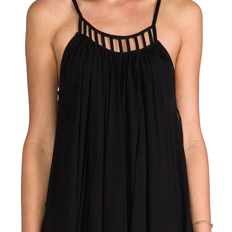 2015 New Black Sexy Chiffon Backless Straps Women Knee length Dress Summer Plus size Brand Irregular Asymmetric Dresses C379 | Женская
