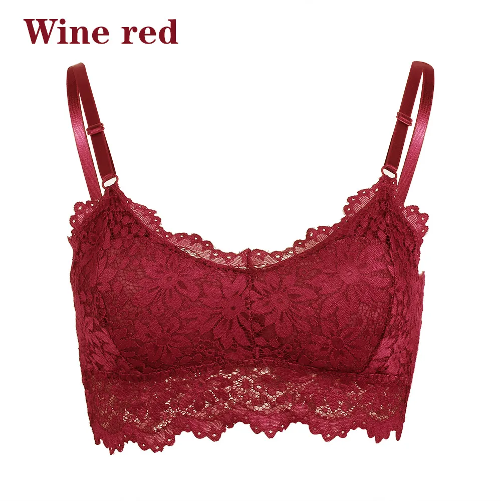 Wine red Женский сексуальный кружевной Цветочный лифчик с мягкими бретельками, женское нижнее белье для фитнеса, цветочный кружевной топ без косточек, Одноцветный бюстгальтер пуш-ап - Цвет: Wine red