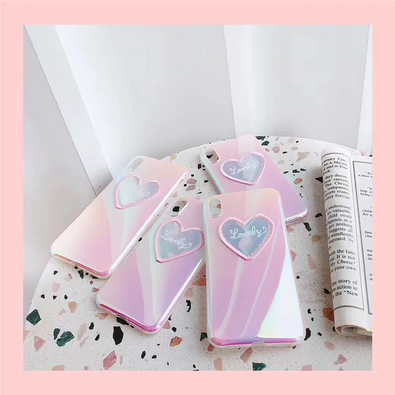 3D embroidery Love heart phone case for iphone 6 6s 7 8Plus shiny Laser soft tpu X XS Max XR cover |