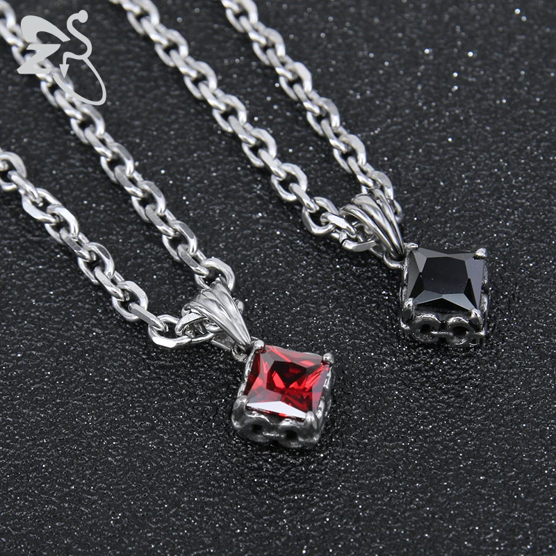 Мужское ожерелье с квадратным цирконием ZS панк красного и черного цвета