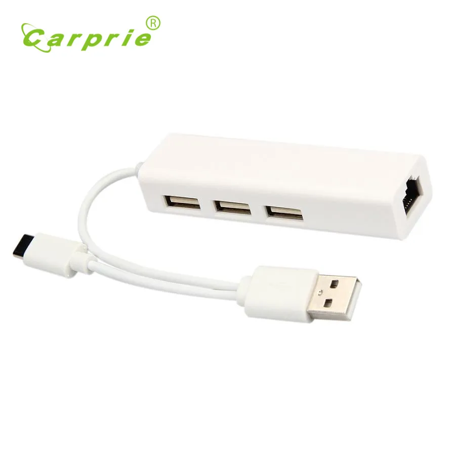 Carprie Новый Type C + USB 2 0 к RJ45 Lan Карта Ethernet сетевой кабель 3 порта концентратор для Win 8 7