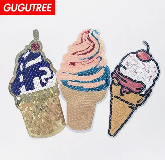 GUGUTREE embroidery Sequins big ice-cream patches foods badges applique for clothing LS-21 | Дом и сад