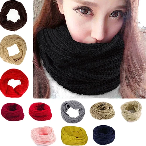 

Fashion Unisex Winter Warm Infinity Circle Cable Knit Cowl Neck Long Scarf Shawl