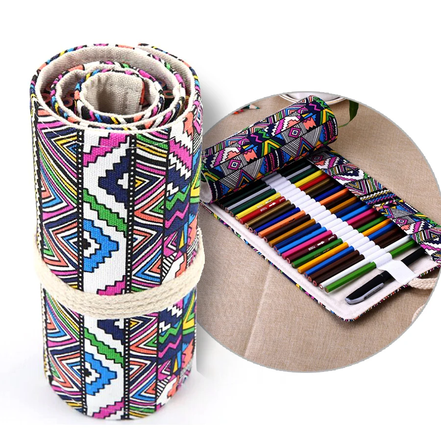 

36/48/72 School Pencil Case Escolar Estuche Box Stationery Cute Estojo Portable Canvas Pen Roll Up Bag Curtain Pencils beauty