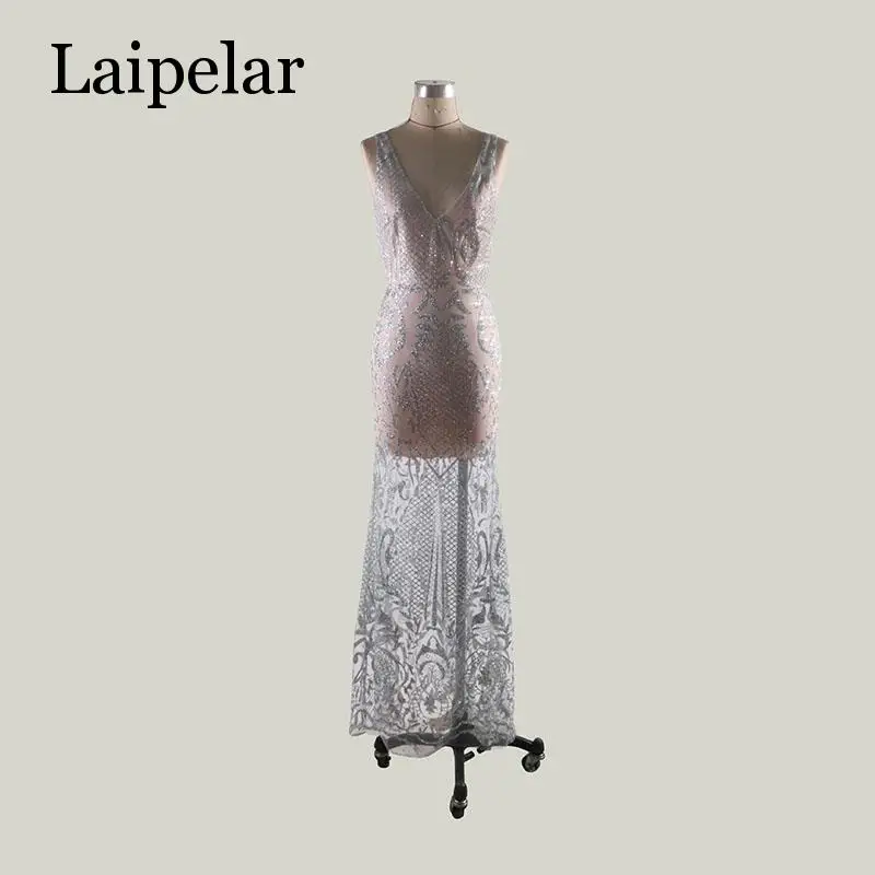 Laipelar женское платье с блестками и V-образным вырезом длинное вечернее для