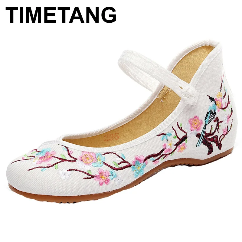 

TIMETANG Women Flats Plum Flower Embroidery Canvas Mary Janes Shoes Ladies Soft Sole Ballerina Shoes Woman Casual Zapatos Mujer