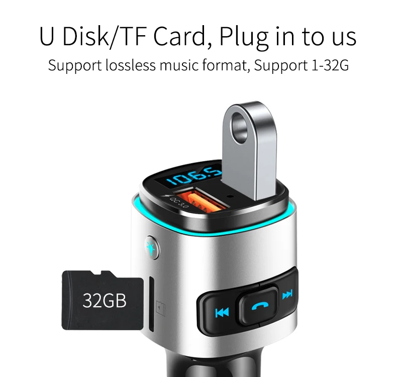 BC41 Bluetooth автомобильное зарядное устройство цветной ночной светодиодный светильник беспроводной MP3-плеер U диск/TF карта Hands-free вызов fm-передатчик автомобильный комплект
