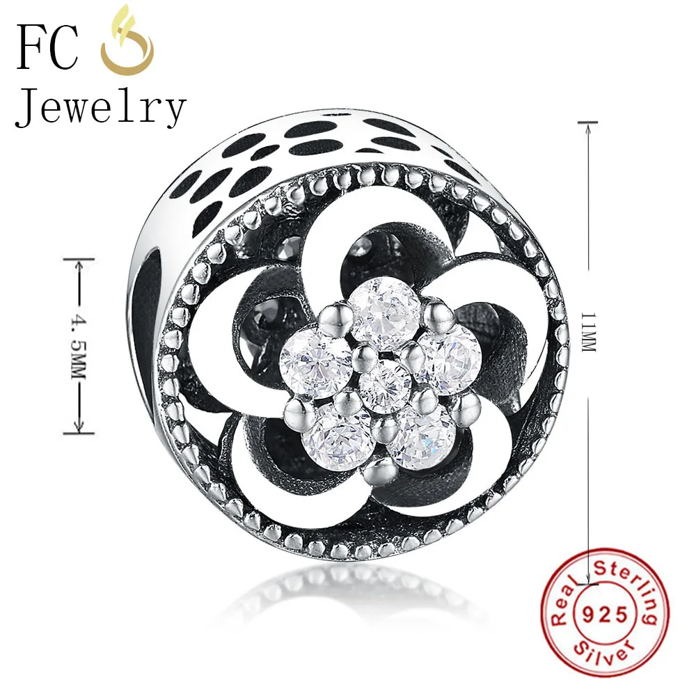 Fit Original Charms Bracelet Solid 925 Silver Openwork FLOWER OPENWORK Bead European CZ Delicate Jewellery Women | Украшения и