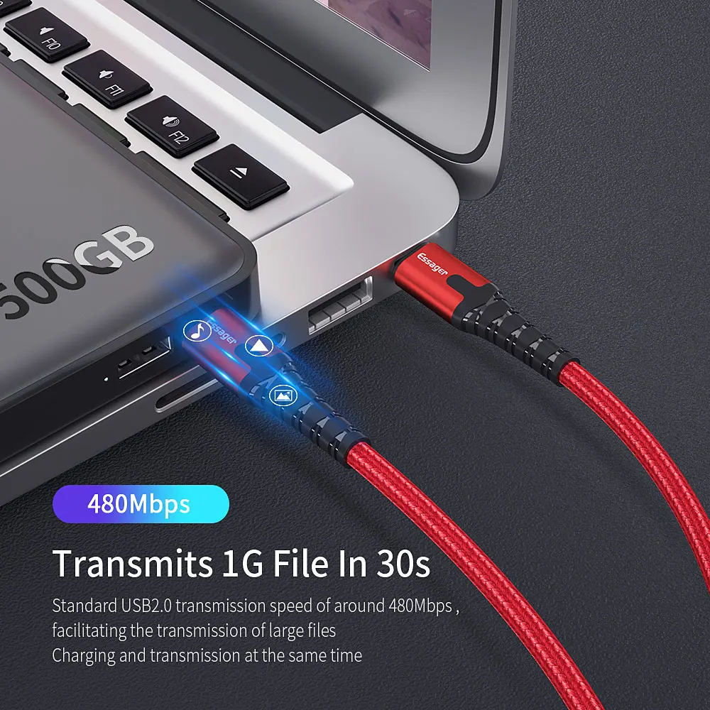 Кабель Essager 60W 3A usb type C-usb type C для быстрой зарядки samsung type-c USbC PD зарядное устройство для Macbook USB-C кабель usb type C