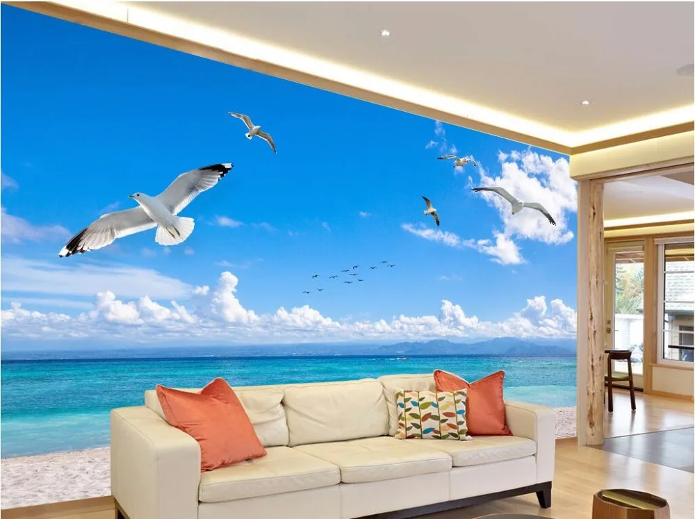

Custom mural 3d wallpaper sea scenery The blue sky and white clouds painting 3d wall murals wallpaper for living room walls 3 d