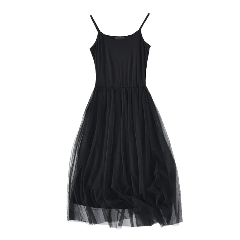 Летнее женское модальное нижнее платье лоскутное Сетчатое кружевное однотонное