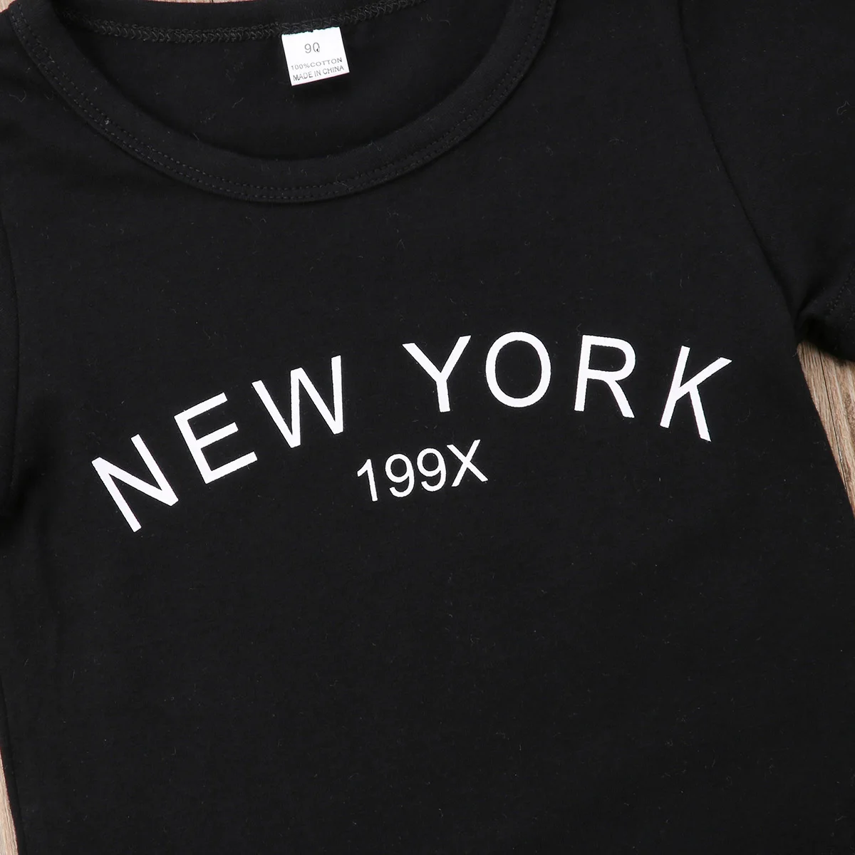 2018 черная футболка с надписью для маленьких девочек топы камуфляжная юбка летний