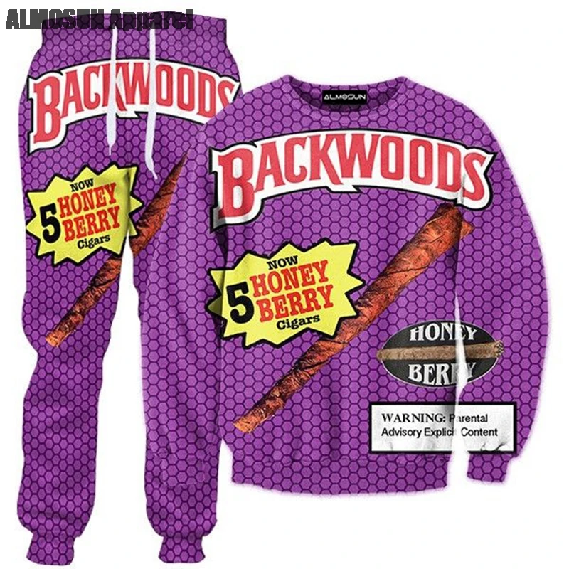ALMOSUN Backwoods Мёд Berry притупляет 3D сплошным принтом Спортивные костюмы свитшоты Hipster