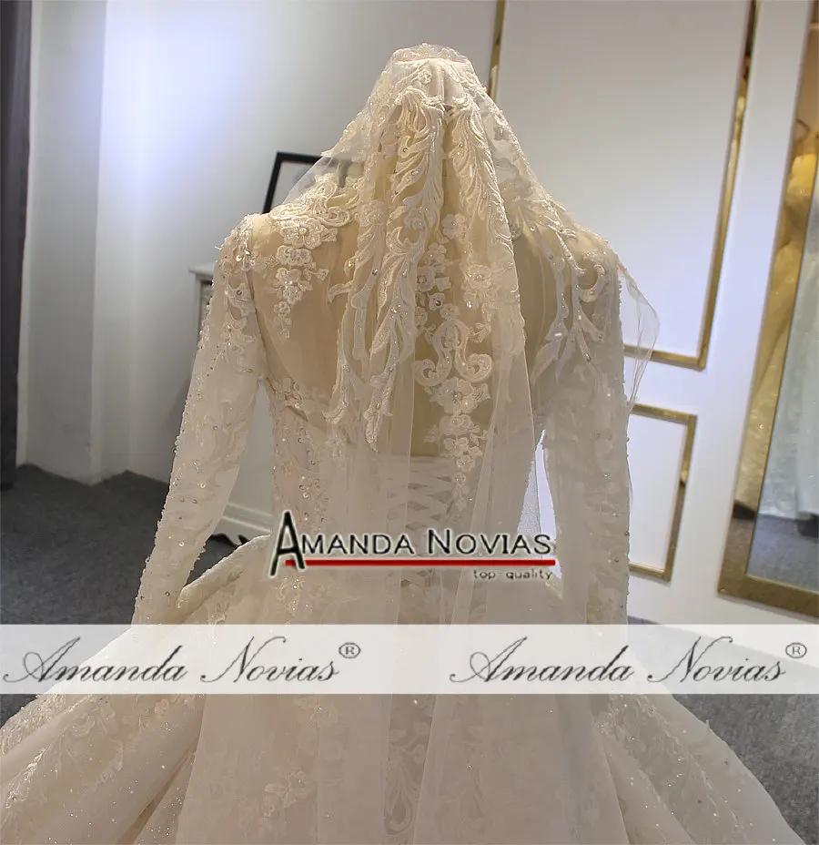 Роскошное бальное платье свадебное с длинными рукавами и бусинами 2020|Свадебные