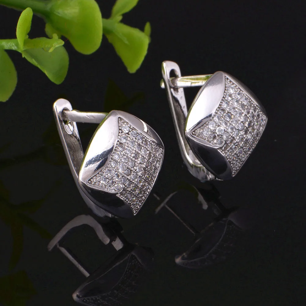 Женские квадратные серьги серебряного цвета с кристаллами R138|women earrings|earrings for