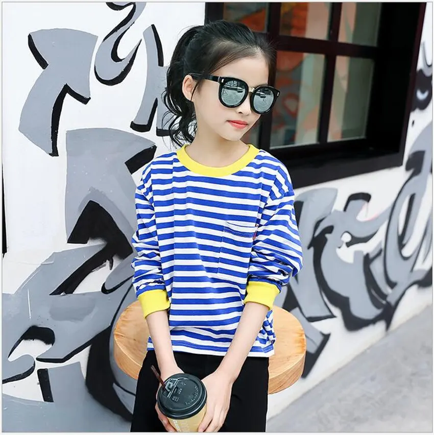 Повседневные футболки в полоску для девочек-подростков одежда детей модная