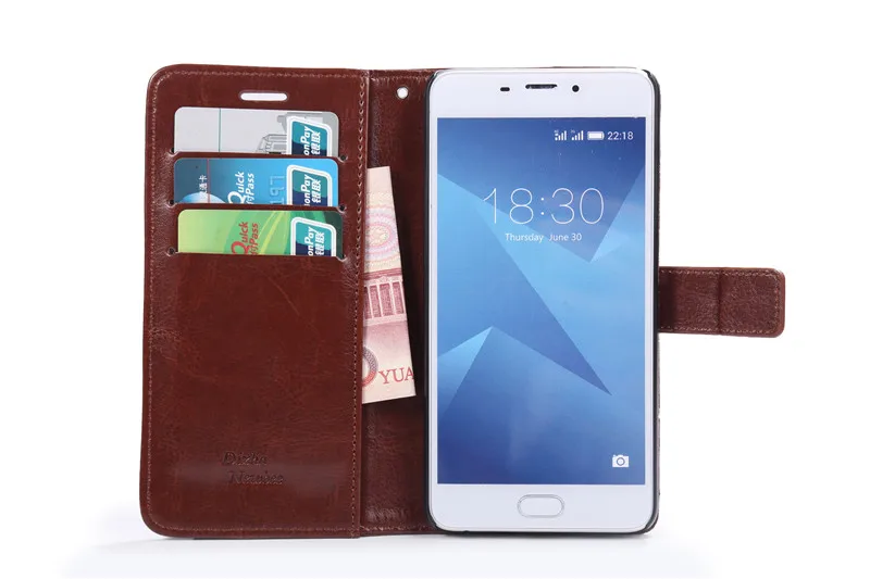 

Hand Made for M5 Note Leather Cover Flip Case Kickstand Wallet Phone Card Case