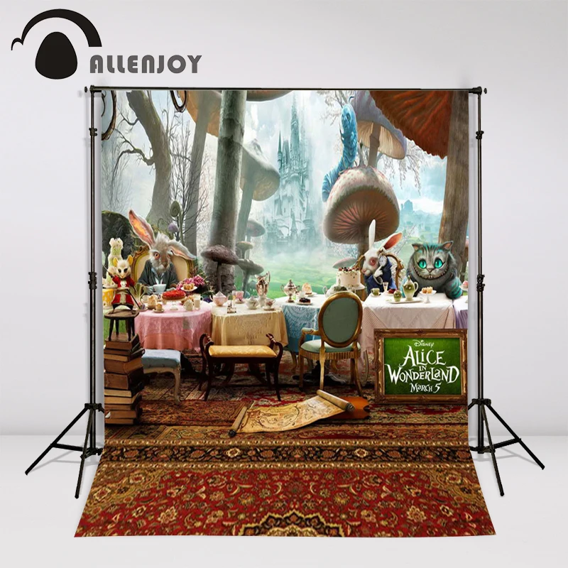 Allenjoy 5ftx7ft Алиса сказочная фотография фон мультфильм ковер в форме кошки грибы для