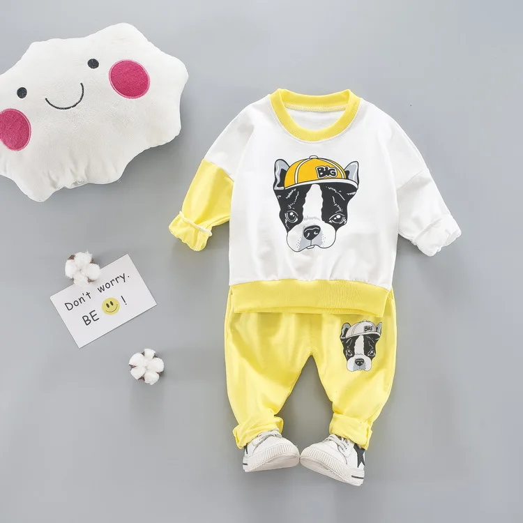 2018 Осень Дети Мальчики О-образным вырезом милая собака кофты + брюки детские для