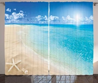 beach curtains sunny summer seashore with clear sky seashells starfish clouds aquatic picture living room bedroom window drapes