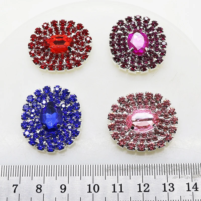 5pcs/Lot 30mm*26mm Colorful Full Rhinestone Buttons for Clothing Craft Wedding Card Decoration Metal DIY Jewelry Accessories