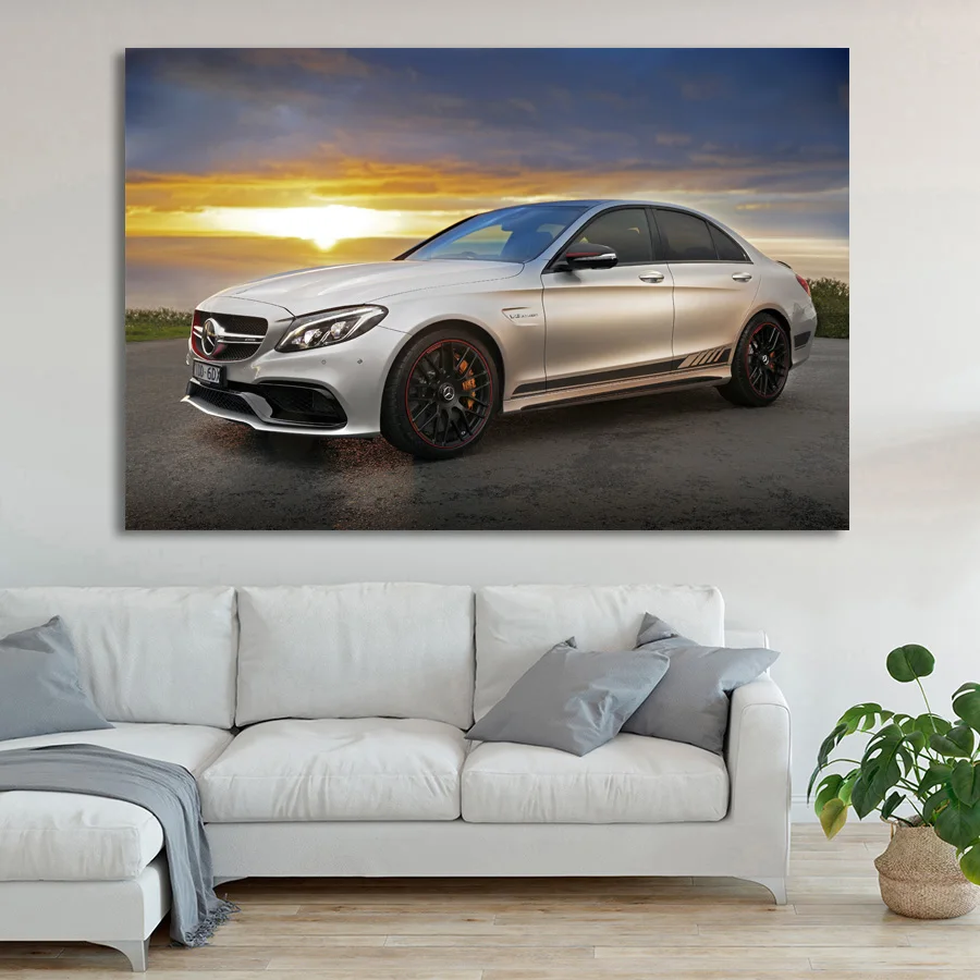 Суперспортивные автомобильные постеры Mercedess A M G C63S Настенная картина Шелковый