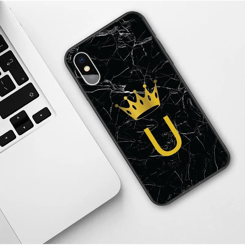 TPU Пользовательское имя, надпись, монограмма, черный мрамор, Золотая Корона, мягкий чехол для телефона, для iphone 11 Pro Max 2019X6 6s 7 7Plus 8 8 plus XS Max XR - Цвет: TPU