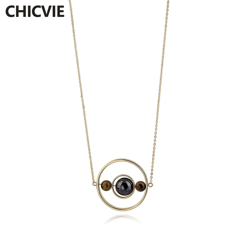 CHICVIE простой золотой круглый полый сплав галактика карта кулон с синим золотым