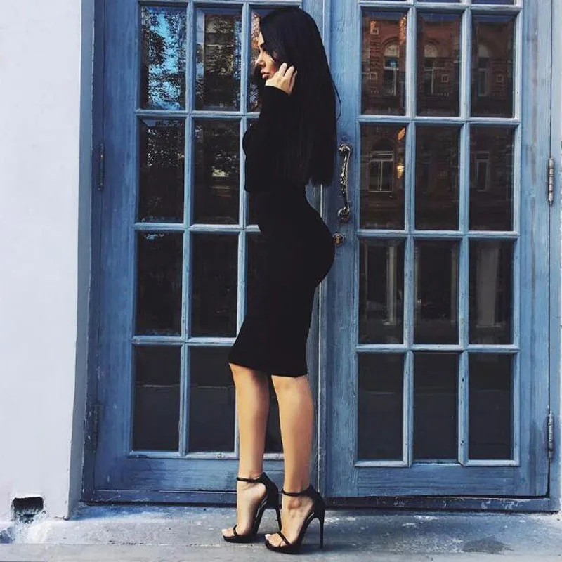 Женское облегающее платье с длинным рукавом и круглым вырезом | Женская одежда