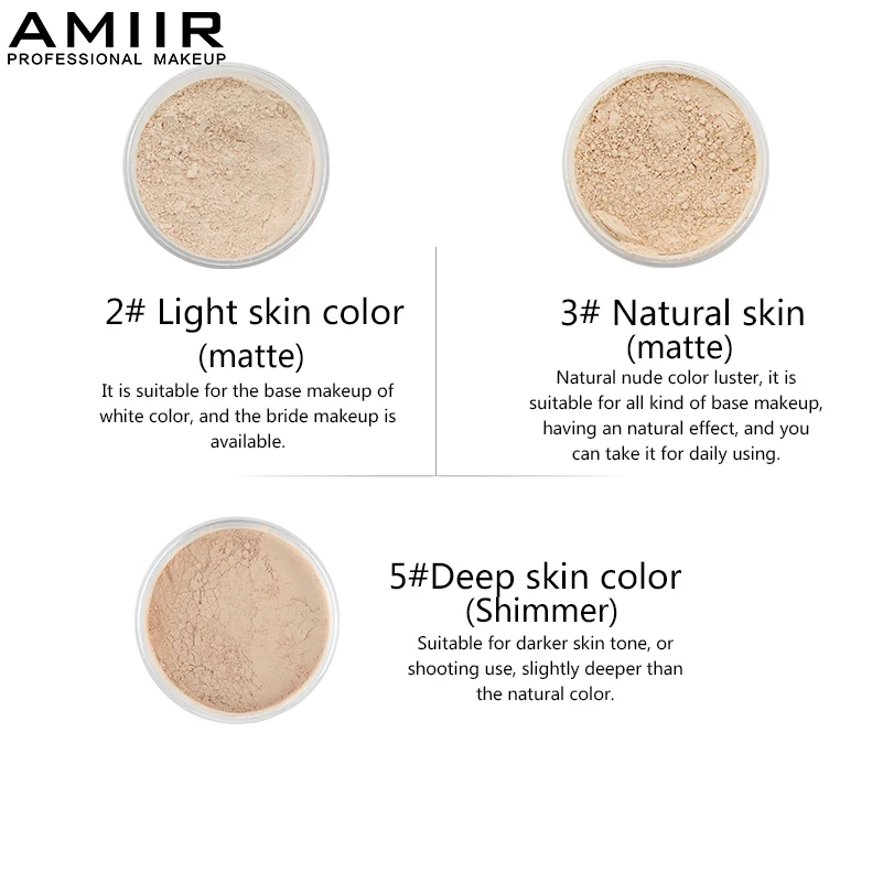 Amiir Профессиональный loose powder 3 цвета Longs-прочного Водонепроницаемый исправить