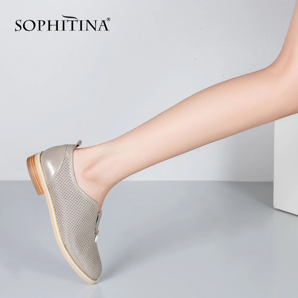 SOPHITINA/Женская обувь на плоской подошве из сетчатой кожи; обувь ручной работы без шнуровки; обувь золотистого цвета с круглым носком из натуральной кожи на плоской подошве; мягкая Офисная Женская обувь для отдыха; P70