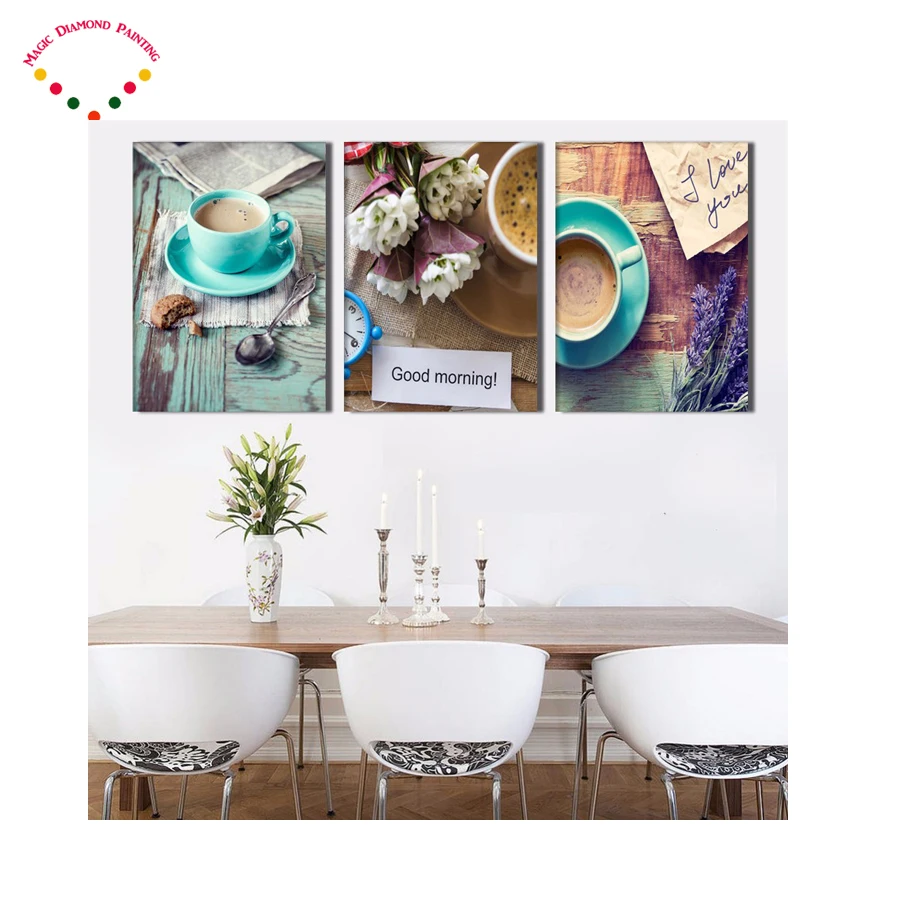 

3pcs square/Round diamond embroideryCoffee diamond painting Kitchen & restaurant Cross Stitch full Rhinestone mosaic decoration