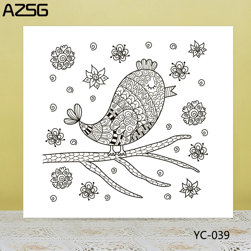 

AZSG Branch Flowers Funny Bird Clear Stamps/Seals For DIY Scrapbooking/Card Making/Album Decorative Silicone Stamp Crafts