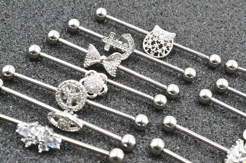 Lot50pcs 14g CZ Surgical Steel Industrial Ear Scaffold Barbells Cartilage Helix Bar Body Jewelry Piercing Earring New | Украшения и