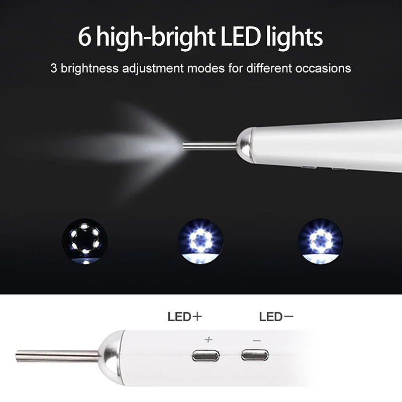 3.9ММ 1080P Эндоскоп для чистки ушей с 7-дюймовым ЖК-экраном, 6 регулируемыми светодиодными лампами и ложкой для удаления серы.