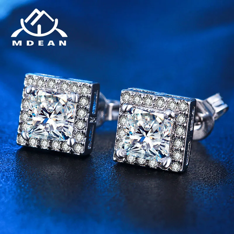 Mdean квадратный белый золотой цвет Шпильки циркониевые серьги ААА ювелирные