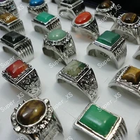 8pcs whole natural stone silver plated rings for men fashion jewelry bulk lots lr248