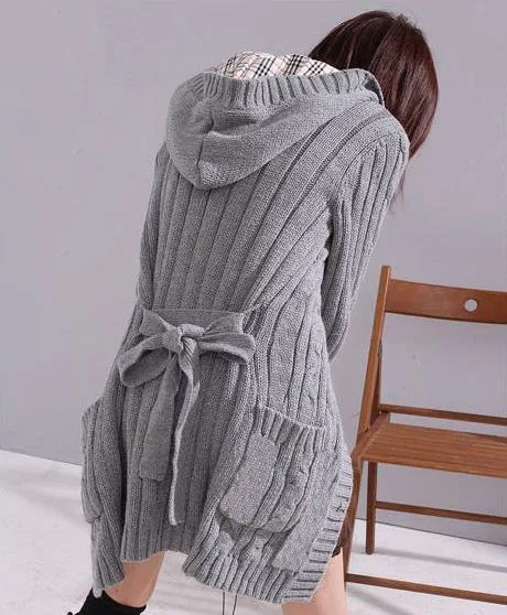 Новое поступление, модные зимние кардиганы, корейский стиль, опт, прямые поставки, длинный рукав, однотонный с капюшоном, женские теплые свитера E307