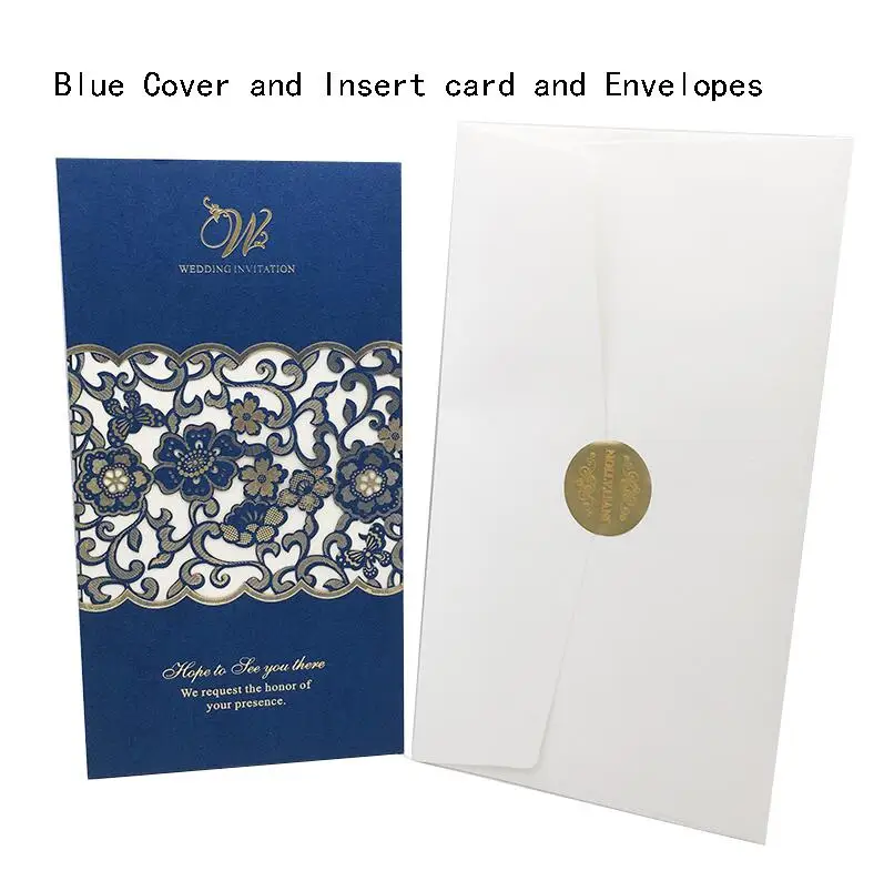 One Set Blue 1 шт., синий, белый, красный, лазерная резка, свадебные пригласительные открытки, роза, элегантная поздравительная открытка, Заказные конверты, украшения для свадебной вечеринки - Цвет: One Set Blue