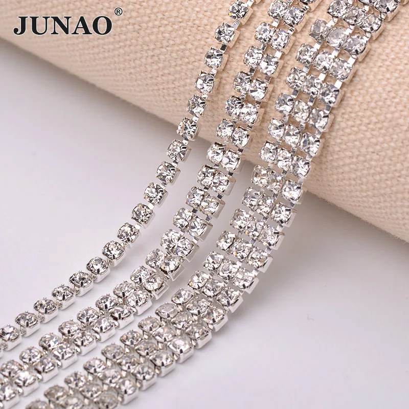 JUNAO 1 ярд SS12 прозрачная стеклянная цепочка Стразы Обрезанные Серебряные